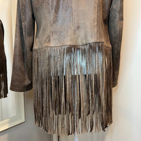 Chico's Brown Faux Suede Jacket with novelty fringe, Size 1 (US Med/8) - Picture 8 of 14